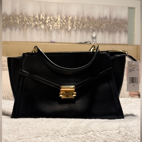 Michael Kors Whitney LG Black Satchel with Gold Accents